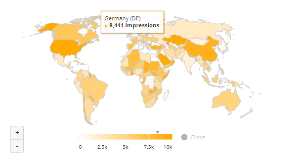 Geo maps can show, for example, ad or sales performance by country