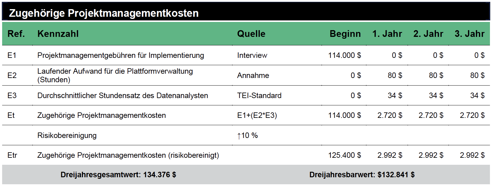 Zugeoehrige Projektkosten